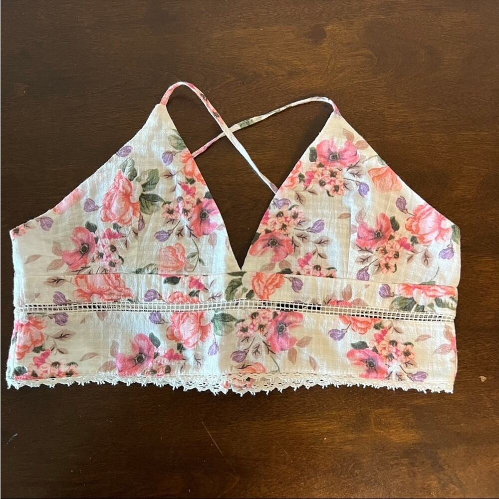 Zara Floral Strappy Crop Top Back Buttons Boho Feminine XL